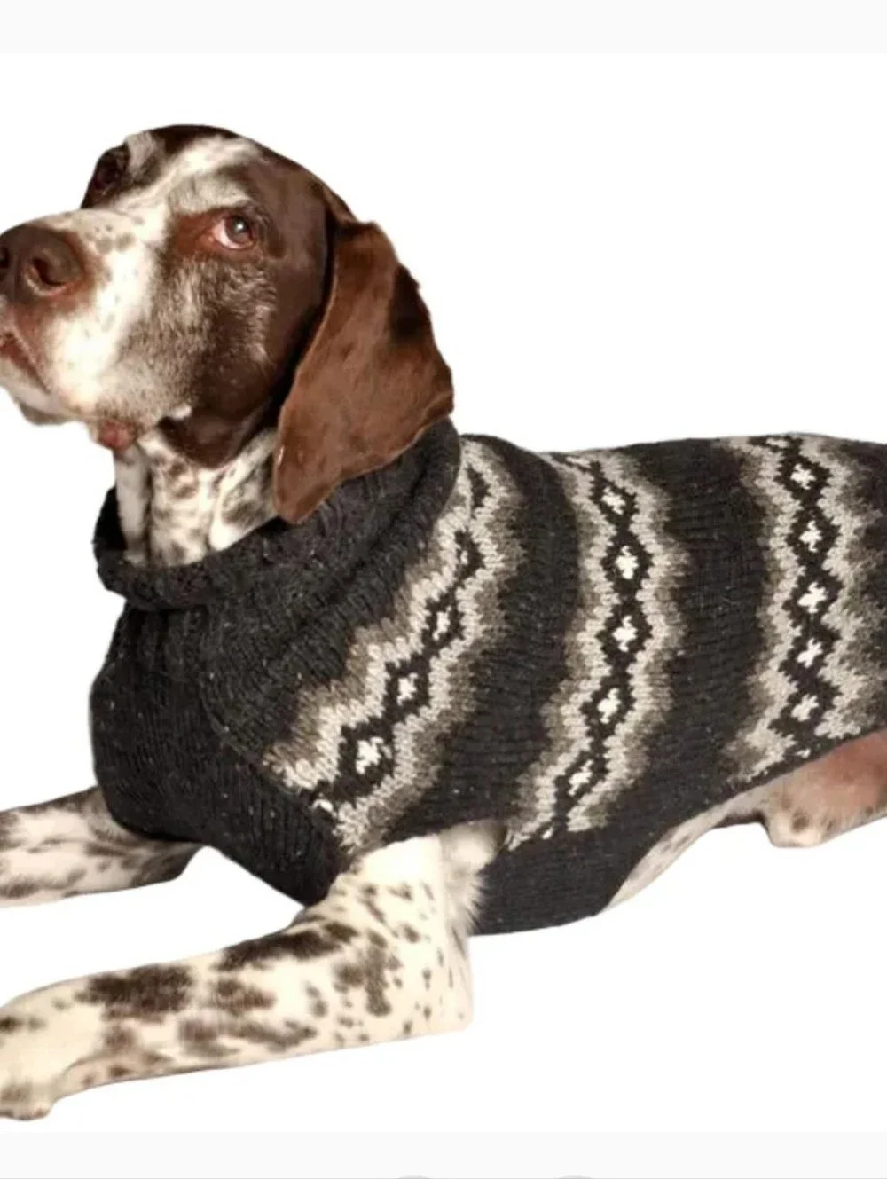 Chilly Dog Hand Knitted 100% Wool Brown+ White/Grey Diamond Dog Sweater, Small